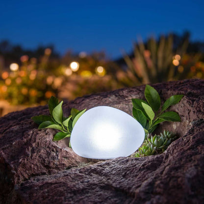 Dekorative weiße LED-Kiesel-Solarlampe SOLENZARA ∅16cm