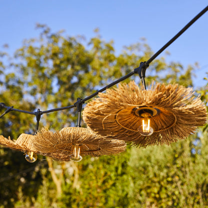 Außen anschließbare Lichterkette mit Strohschirm im Bohemian-Stil 7 Glühlampen E27-Fassung warmweiß LED TAHITI LIGHT CONNECTABLE 6m