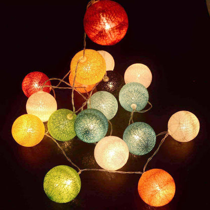 Lot de 2 guirlandes lumineuses solaires 10 boules de coton couleurs pastel LED blanc chaud détecteur crépusculaire 2x MIMY COLORS SOLAR 9m