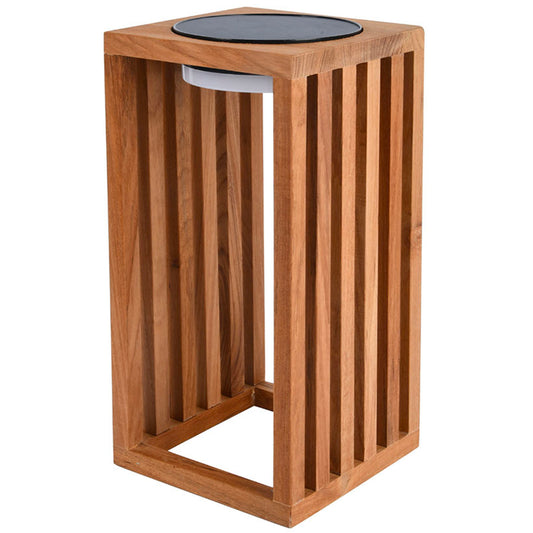 CHENNAI warmweiße dekorative LED-Solarlaterne aus massivem Teakholz H30cm