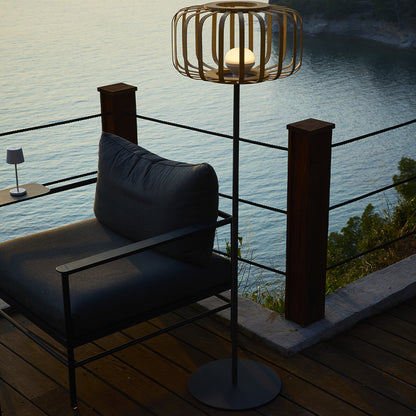 STANDY BAMBOU dimmbare weiße und mehrfarbige LED-Stehlampe mit Metallfuß, kabellos, aus natürlichem Bambus, H150 cm, mit Fernbedienung