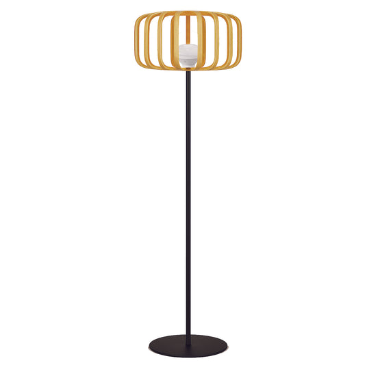 STANDY BAMBOU dimmbare weiße und mehrfarbige LED-Stehlampe mit Metallfuß, kabellos, aus natürlichem Bambus, H150 cm, mit Fernbedienung
