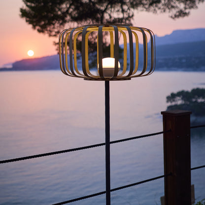 STANDY BAMBOU dimmbare weiße und mehrfarbige LED-Stehlampe mit Metallfuß, kabellos, aus natürlichem Bambus, H150 cm, mit Fernbedienung
