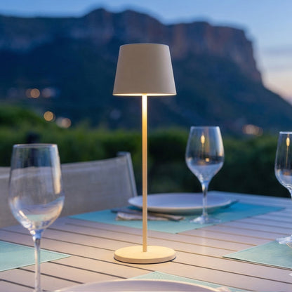 Lampe de table touch sans fil en aluminium beige LED KELLY SAND blanc dimmable H38cm