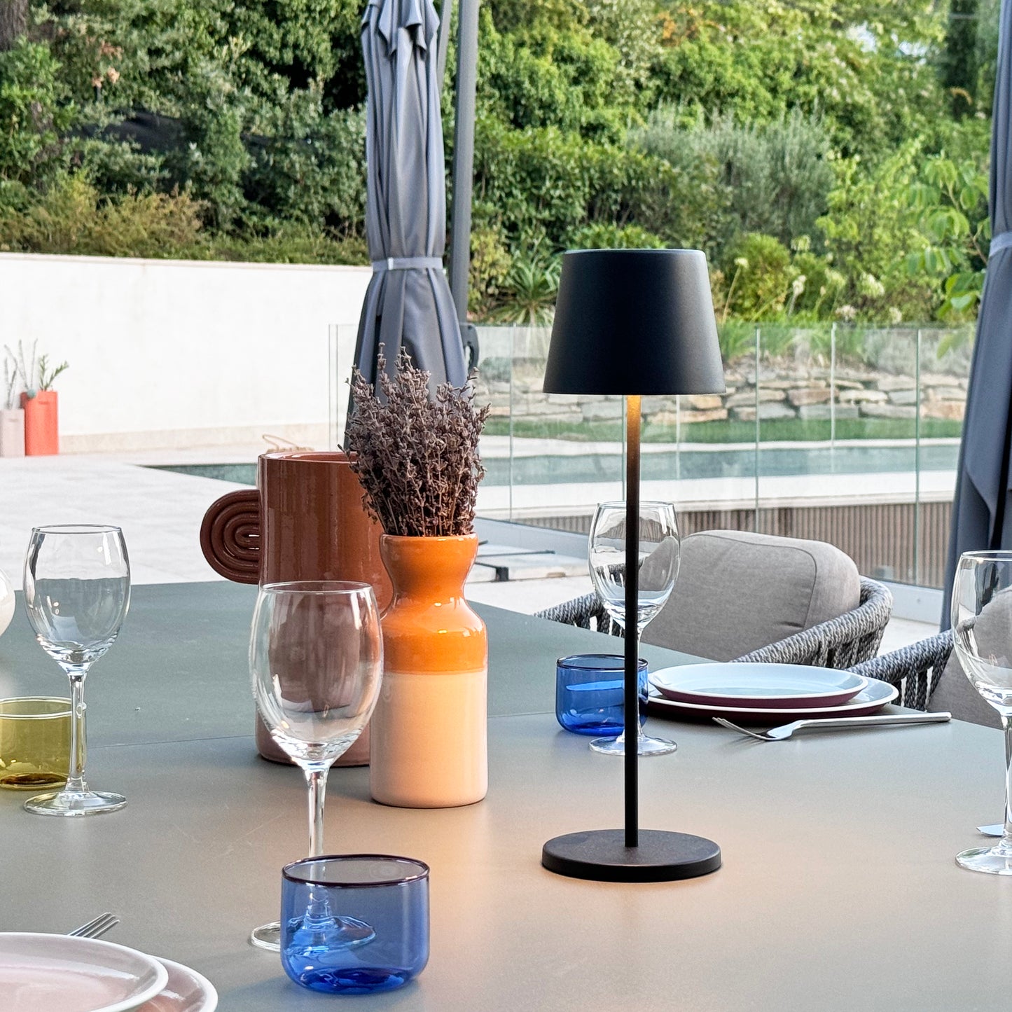 Tischleuchte Touch Wireless Aluminium schwarz LED weiß dimmbar KELLY BLACK H38cm