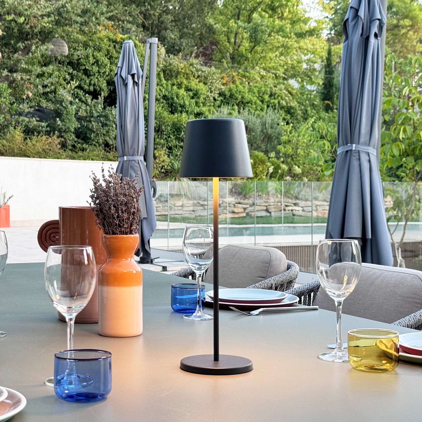 Tischleuchte Touch Wireless Aluminium schwarz LED weiß dimmbar KELLY BLACK H38cm