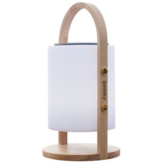 Kabellose Bluetooth-Lautsprecherlampe Holzgriff weiß/multicolor LED dimmbar WOODY PLAY H37cm mit Fernbedienung