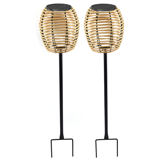 Lot de 2 balises solaires 2x BAVINA en poly rotin avec module LED solaire et télécommande H71.5cm