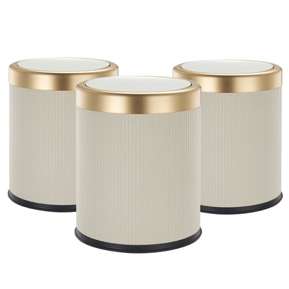Lot de 3 Poubelles Push en Plastique 8L GLINT Blanc et Or