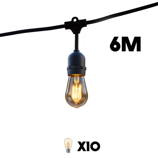 Outdoor anschließbare Lichterkette 10 warmweiße LED E27 Fassung Glühlampen MAFY LIGHT CONNECTABLE 6m