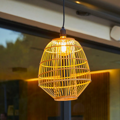 Suspension solaire MYKONOS SOLAR en bambou naturel avec câble hybride secteur et solaire 5m de longueur
