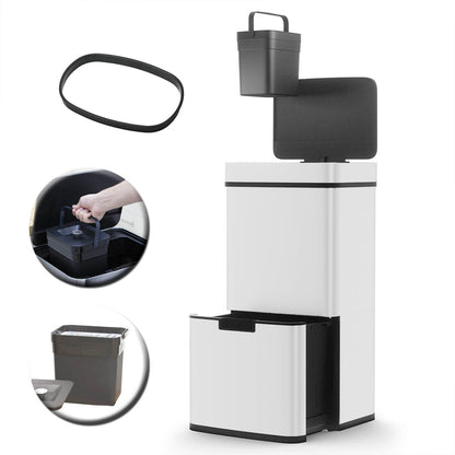 NARVIK Automatischer Küchenabfalleimer mit zwei Fächern, 75 l, aus Edelstahl, Recycling, großes Fassungsvermögen und Tischabfalleimer 3 l