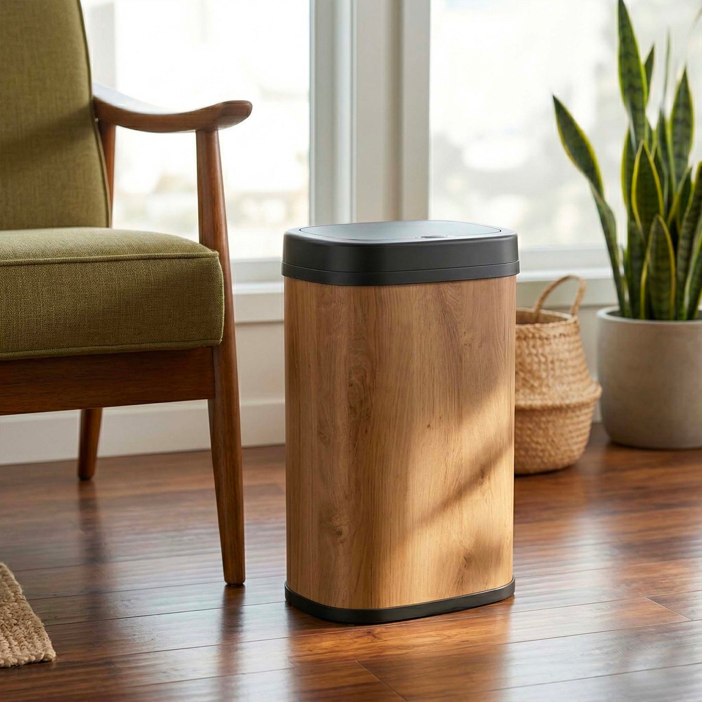 Poubelle de cuisine automatique 58L MAJESTIC WOOD design BOIS grande capacité en INOX avec cerclage