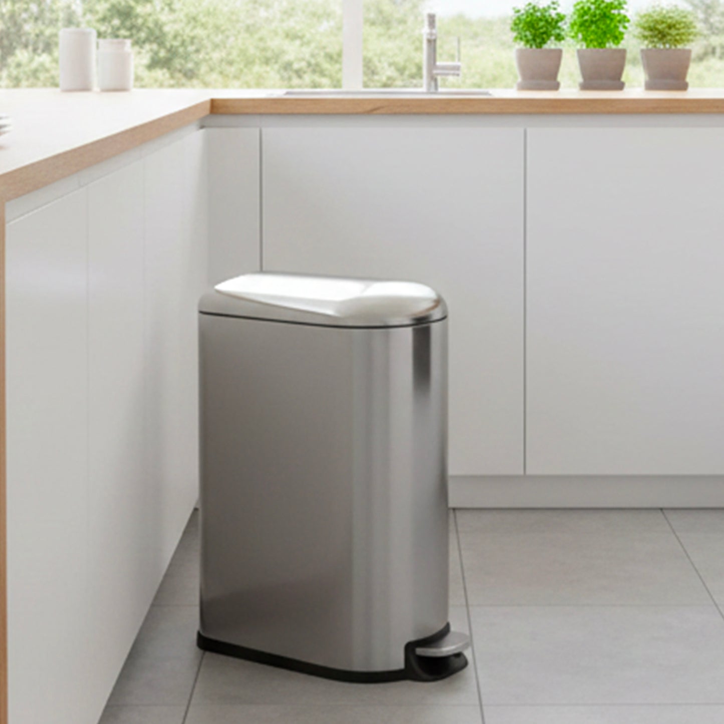 Schmaler Küchenabfalleimer mit Pedal aus Stahl 40L FULLER in gebürstetem Edelstahl-Design