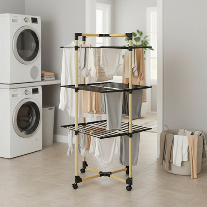 Séchoir à linge multifonction tour pliable 30M WILLIS 3 niveaux Couleur Noir et bois