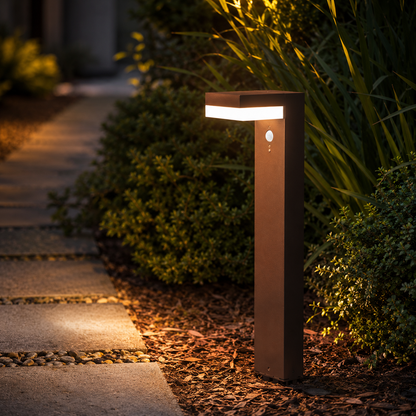 Balise solaire à fixer ou à planter LED blanc chaud avec détecteur de mouvement CENOVA TALL CORTEN H50cm