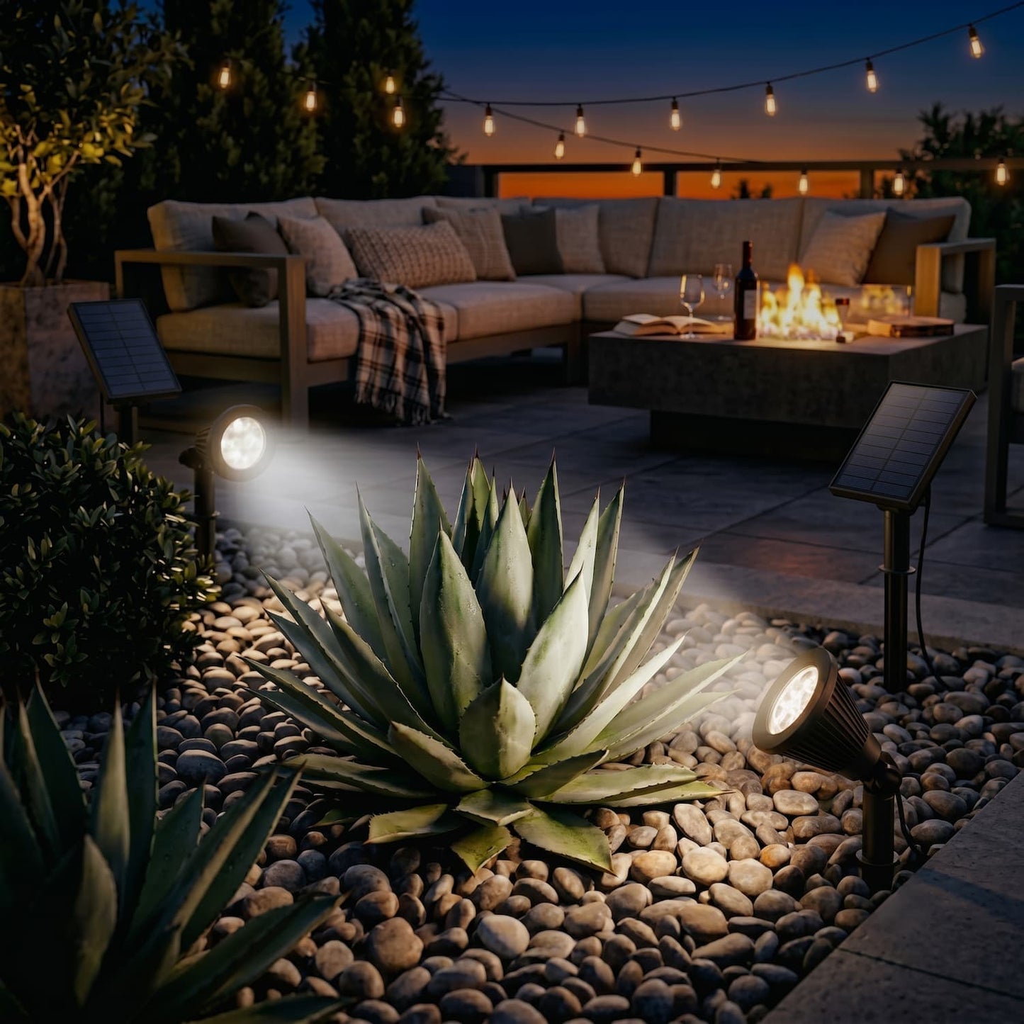 Set mit 2 solarbetriebenen 2-in-1-Spots zum Kleben oder Befestigen. Leistungsstarke dimmbare weiße LED-Beleuchtung SPIKY AWAY H42cm