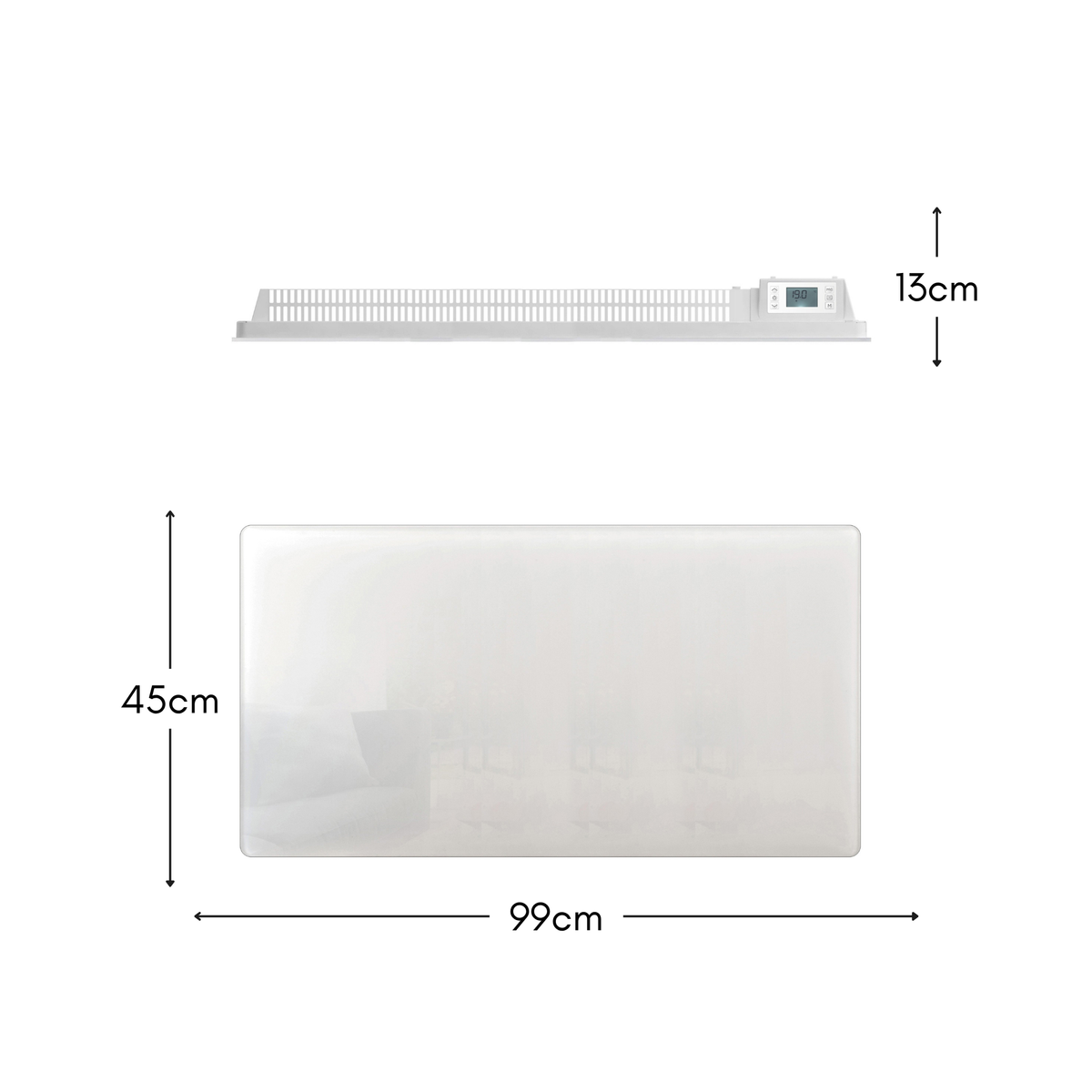 Elektrischer Heizkörper mit trockener Trägheit KERAMIK-Block + GLAS-Fassaden-LCD-Bildschirm 2000W GLASS Standard NF