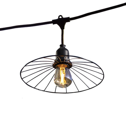 Außenleuchtengirlande mit Stahlschirm in Käfigoptik 10 warmweiße LED E27 Filamentbirnen CHIC CAGE LIGHT 6m