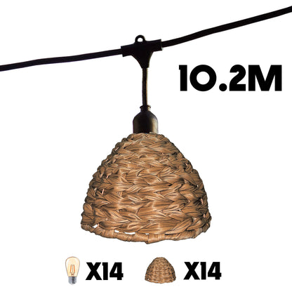 Lot de 2 guirlandes lumineuses extérieur connectables 14 abat-jour cloche marron style rétro ampoules E27 LED blanc chaud 2x MELLOW LIGHT 10m