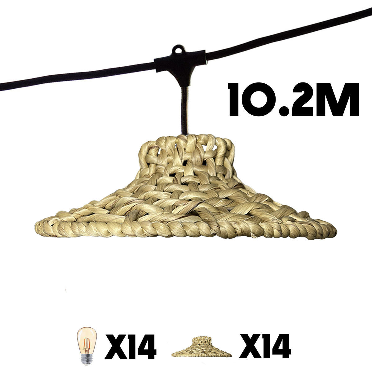 Lot de 2 guirlandes lumineuses extérieur connectables 14 abat-jour jacinthe d'eau style bohème ampoules filament E27 LED blanc chaud 2x MOOREA LIGHT 10m