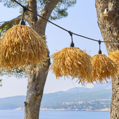 Guirlande lumineuse extérieure raccordable 6m avec 7 ampoules LED filament E27 blanc chaud FRUFRU LIGHT Abat-jour en jute bohème