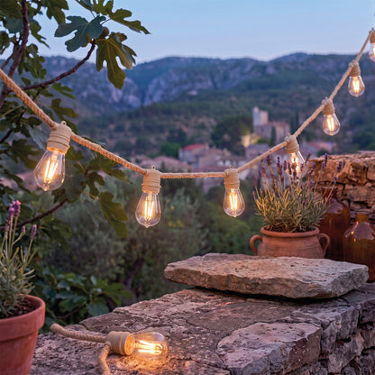 Guirlande lumineuse solaire raccordable en corde 20 ampoules transparentes LED blanc chaud FANTASY CORD SOLAR 13m