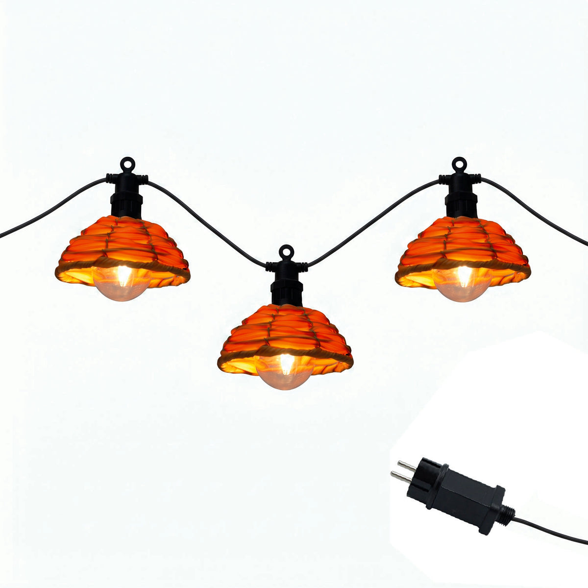 Außenlichtgirlande 10 transparente Kugeln warmweiß LED Polyrattan Lampenschirm COTTAGE 5,70m mit auswechselbaren Leuchtmitteln