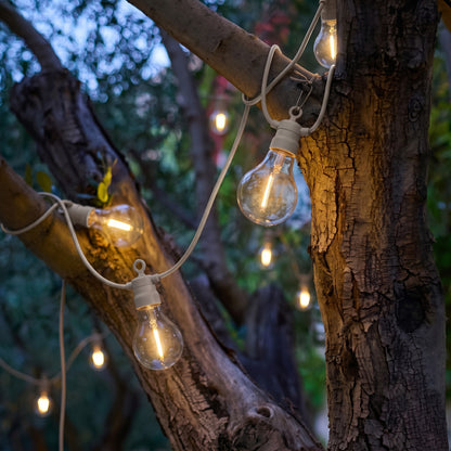 Guirlande lumineuse extérieur taupe 10 globes transparents raccordable LED blanc chaud PARTY MAX CLEAR HYBRID TAUPE 8m solaire et sur secteur