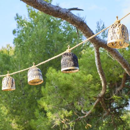 Guirlande lumineuse extérieur raccordable 10 abat-jour naturels en bambou LINA LIGHT HYBRID LED blanc chaud 8m solaire et sur secteur