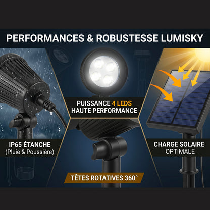 Set mit 2 solarbetriebenen 2-in-1-Spots zum Kleben oder Befestigen. Leistungsstarke dimmbare weiße LED-Beleuchtung SPIKY AWAY H42cm