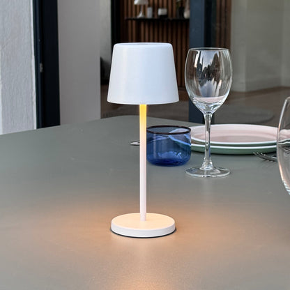 Lot de 6 mini lampes de table touch sans fil en aluminium LED KELLY MINI WHITE blanc dimmable H22cm avec plateau de chargement