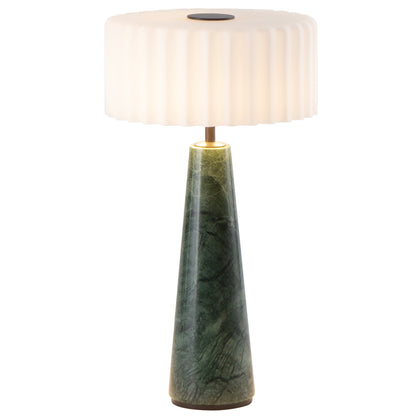 Lampe de table sans fil en marbre abat-jour ondulé LED blanc chaud dimmable BLOK GREEN MARBLE H30cm