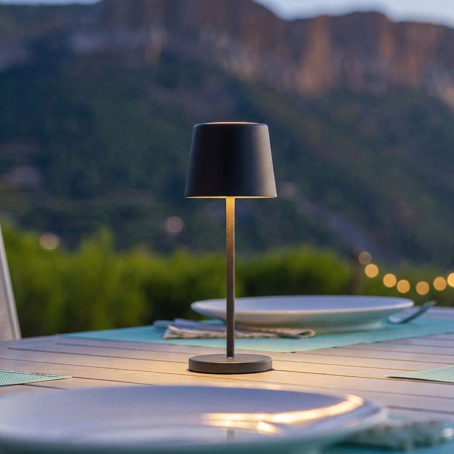 Mini lampe de table touch sans fil en aluminium noir LED KELLY MINI BLACK blanc dimmable H22cm