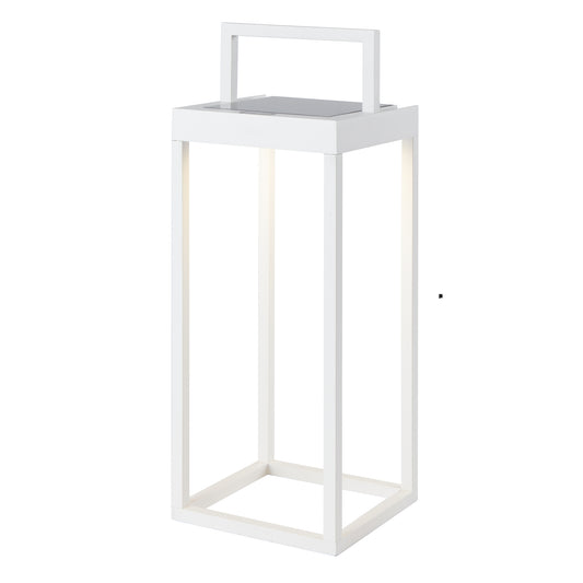 Schicke weiße Solarlaterne aus Aluminium zum Aufstellen oder Befestigen am Boden LED warmweiß HYDRA H34cm mit Schalter