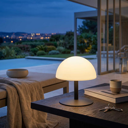 NEPTUNE ROCK H20cm warmweiß/weiß dimmbare LED-Akku-Tischleuchte grauer Stahlfuß
