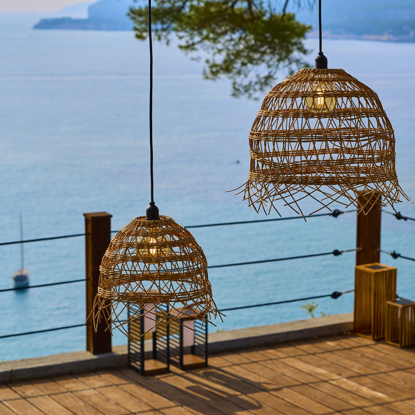 Lot de 2 abat jour en polyrotin style bohème 2x HAWAII LONG H35 et H45cm