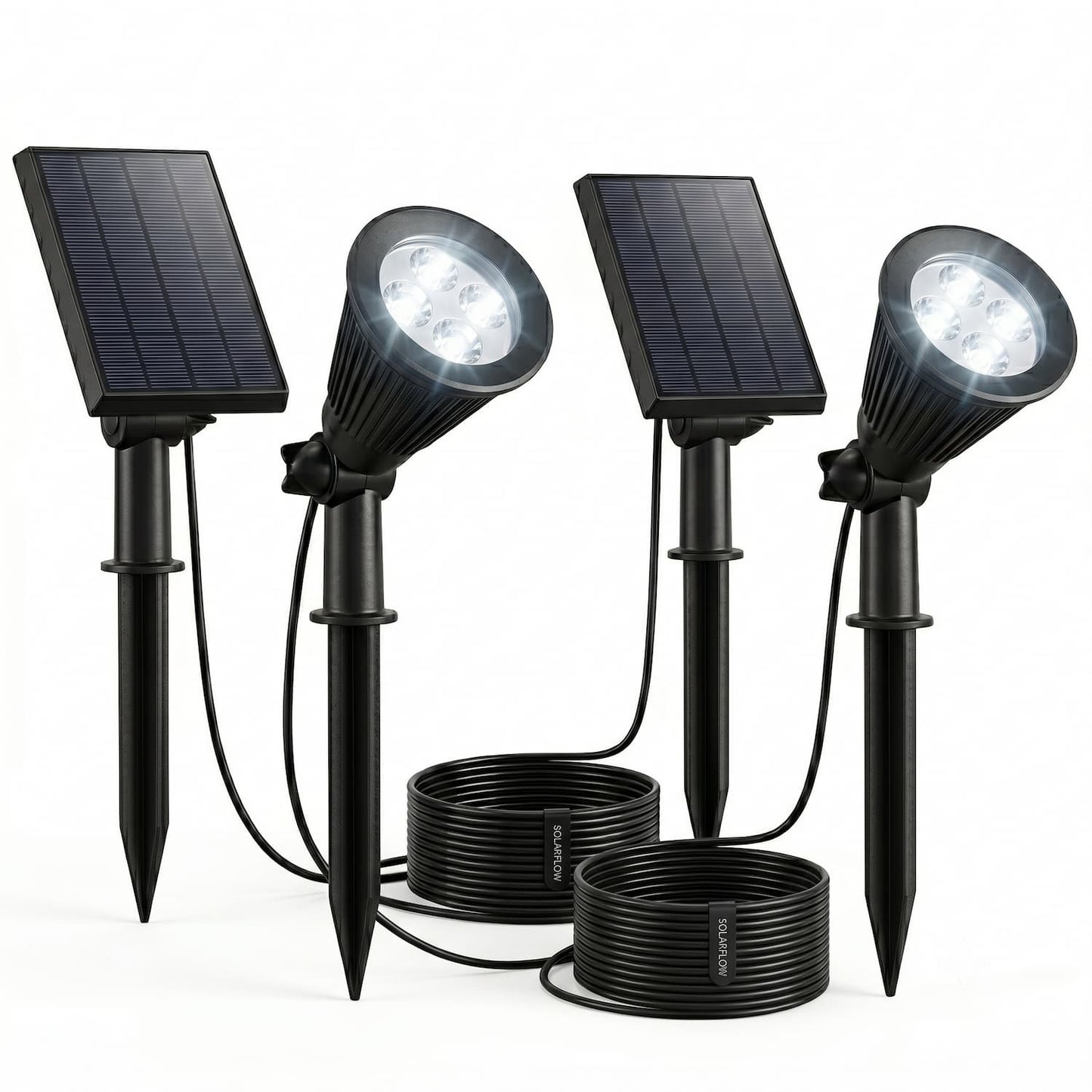 Set mit 2 solarbetriebenen 2-in-1-Spots zum Kleben oder Befestigen. Leistungsstarke dimmbare weiße LED-Beleuchtung SPIKY AWAY H42cm