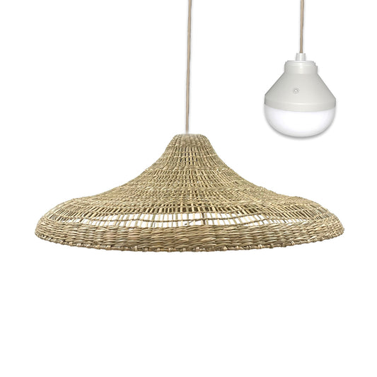 Suspension FREYA LARGE NOMAD en herbe marine naturelle style bohème avec ampoule LED nomade