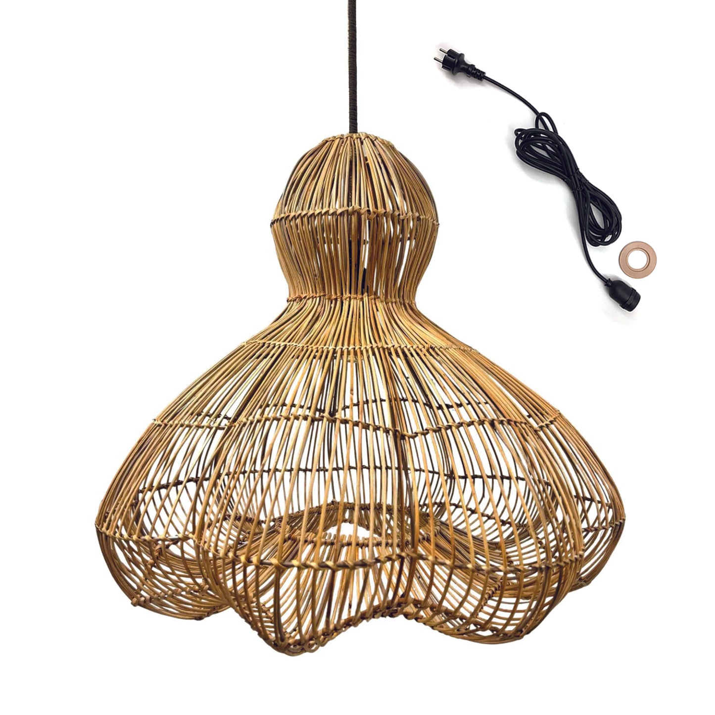 Suspension sur secteur pour l'extérieur RONDA OUTDOOR CABLE en rotin naturel style bohème 5m de longueur de câble
