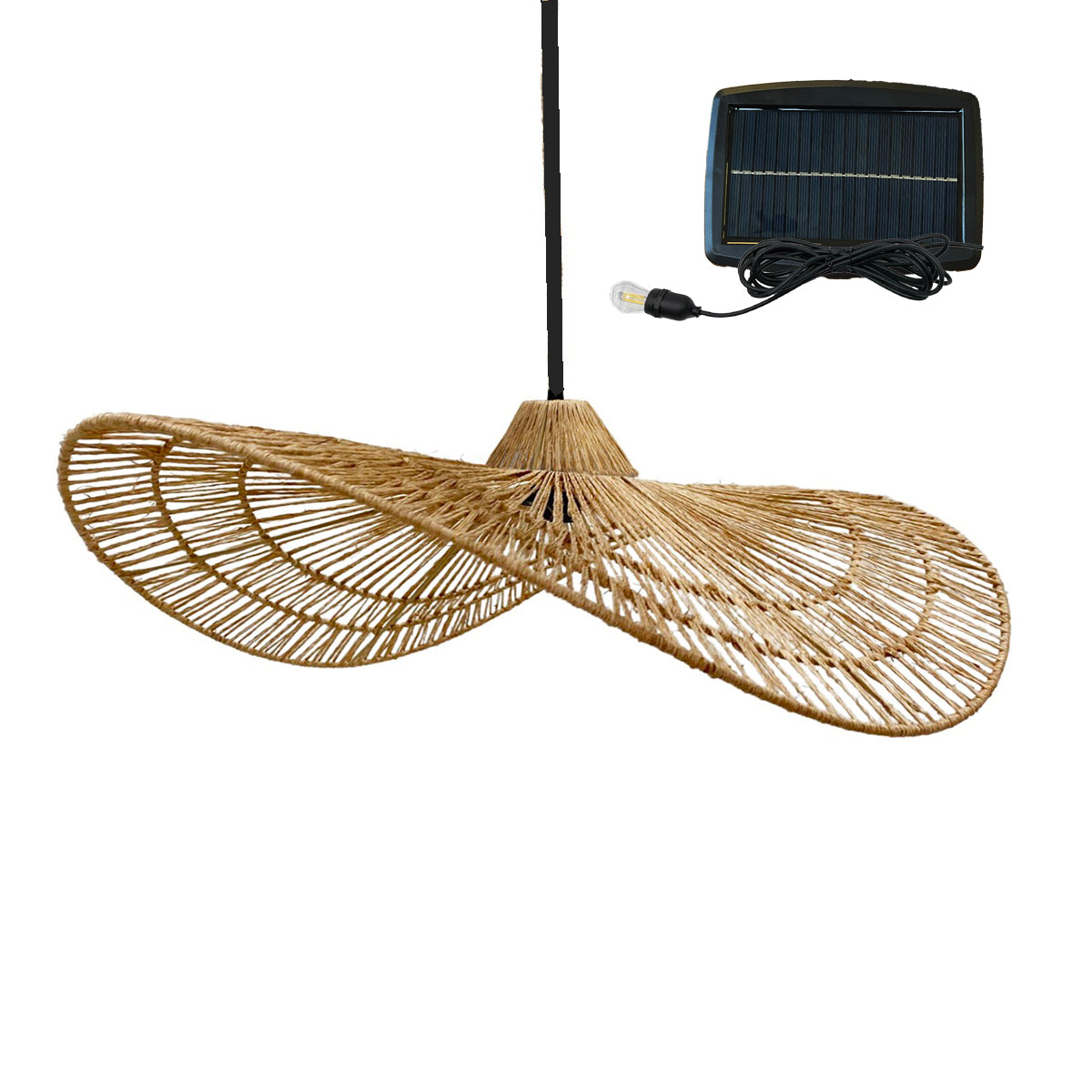 Suspension solaire MARBELLA SOLAR en jute naturel avec câble hybride secteur et solaire 5m de longueur