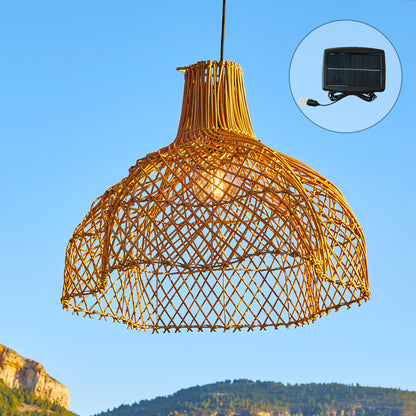 Natürliche böhmische Solar-Hängelampe im geflochtenen Korbstil warmweiße LED MAYA H39cm