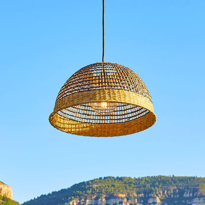 CESARE OUTDOOR CABLE Netzbetriebene Pendelleuchte im Bohème-Stil geflochtenes Seegras 5m Kabellänge