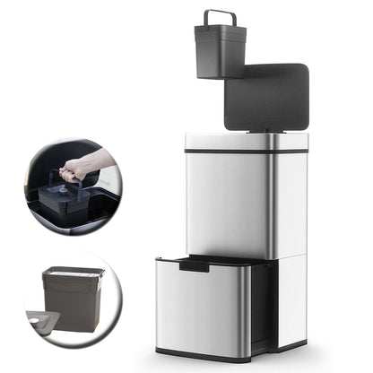 Poubelle De Cuisine Automatique Tri Sélectif Double Compartiment 75l NARVIK En Acier Inox Recyclage Grande Capacité Et Poubelle De Table 3l - REDDECO.com