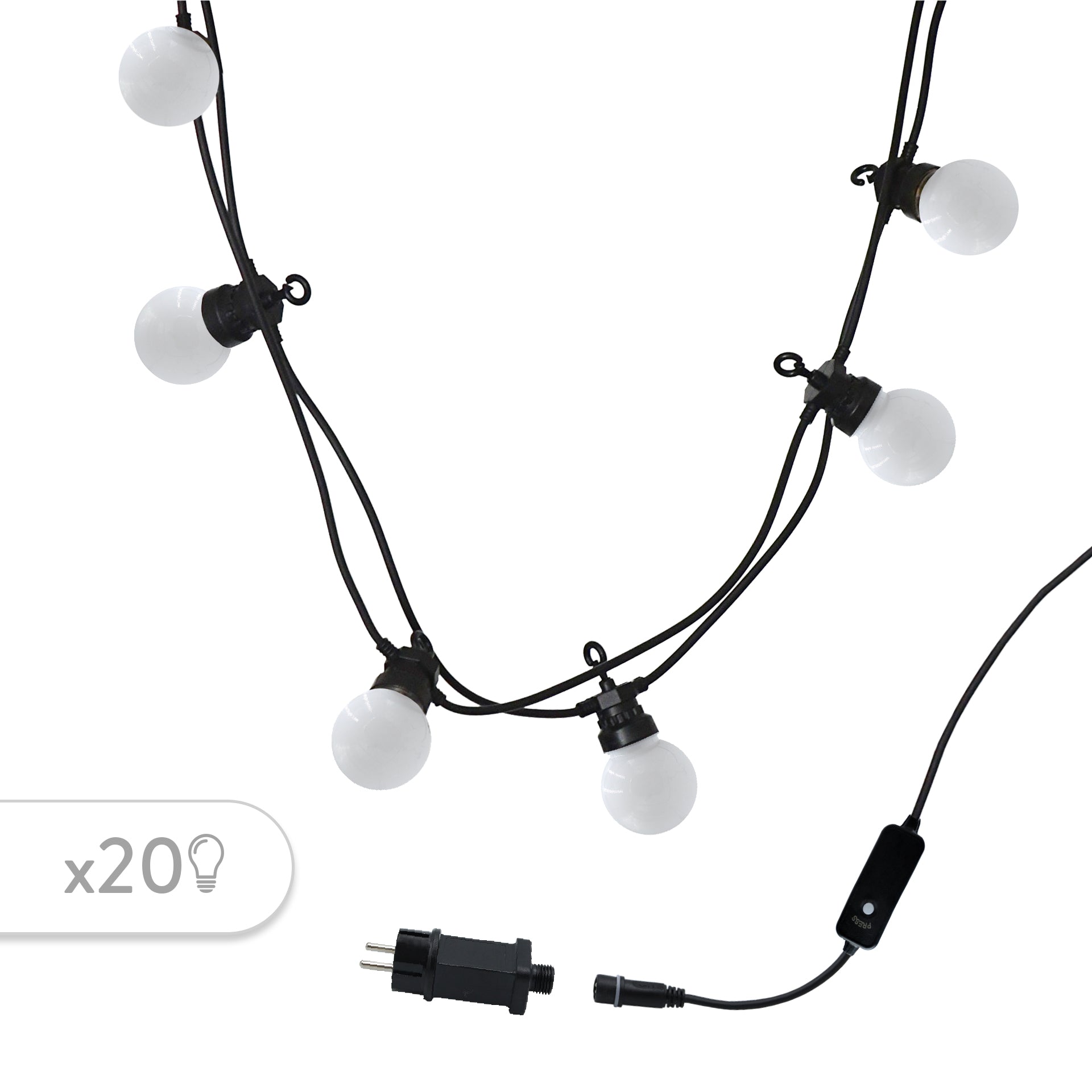 Guirlande lumineuse extérieur connectable 20 globes guinguette LED blanc chaud PARTY MILKY 9.60m 8 modes - REDDECO.com