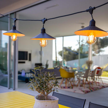 Außen anschließbare Lichtergirlande mit Stahlschirm im Vintage-Stil 10 Glühlampen E27-Fassung warmweiß LED VINTY LIGHT CONNECTABLE 6m