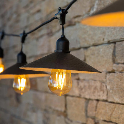 Outdoor-Solarlichtgirlande mit Stahlschirm im Vintage-Stil 10 Glühlampen Fassung E27 warmweiß LED VINTY LIGHT SOLAR 6m