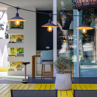 Guirlande lumineuse extérieur avec abat-jour en acier style vintage 10 douilles E27 VINTY 6m - REDDECO.com