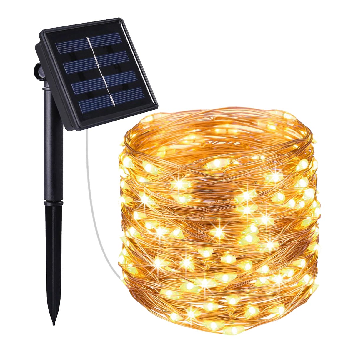 Guirlande lumineuse solaire en cuivre 200 micro LED blanc chaud SKINNY SOLAR 21.50m 8 modes - REDDECO.com