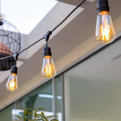 Außenleuchtengirlande mit 20 Vintage Filamentbirnen E27 warmweiß LED Fassung MAFY 20 LIGHT 10m sehr hell